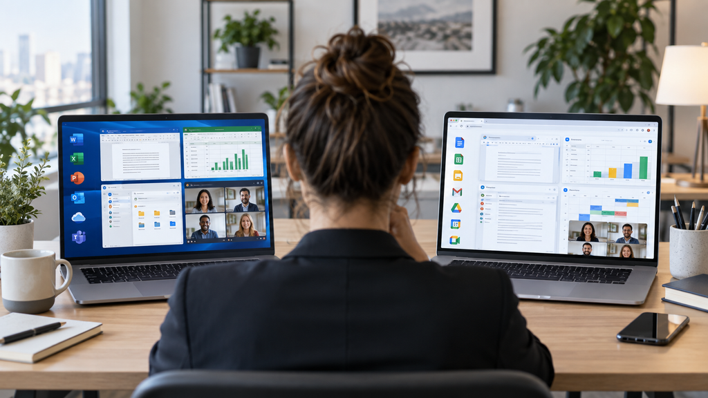 Small business comparing Microsoft 365 and Google Workspace productivity tools